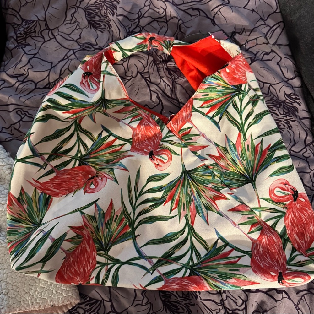 Flamingo & Floral Print Women's Large Beach Bag